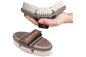 Animalon CareFlex Glanzbürste | Flexible & hochwertige Pferde-Schmuse-Bürste mit Ziegenhaar | weiche Bürste für Pferde | Kopfbürste | Glanzbürste-Pferd mit Klettverschluss | Putzzeug | Kardätsche