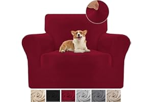 COTOPURO Copripoltrona 1 Posto (70-110CM) Con Braccioli, Copridivani in Velluto Elasticizzato Antigraffio Per Gatti, Copridivani Universale, Super Morbido e Confortevole - Bordeaux