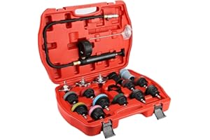 QIILU Pompe à main de test de pression avec jauge, kit d'outils de détecteur de système de refroidissement du testeur de réservoir d'eau de voiture universel 18pcs