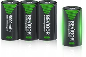 BEVIGOR Ni-MH C Size Rechargeable Batteries 5000mAh 1300 Cycles - 1.2V High Capacity, Low Self Discharge, Ni-MH C Cells, Pack of 4