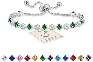 HEEYA Bracelets for Womens, Sterling Silver Plated Tennis Bracelet for Women, Adjustable Birthstone Bracelets Ladies Jewellery Birthday Presents for Her with Box & Card