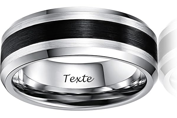 NUNCAD Bague Homme en Tungstène Simple Mate Argenté + Noir