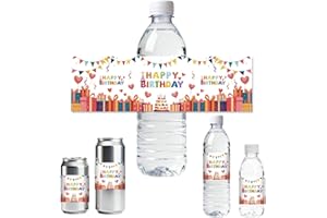 ANATTASOUL 30 Feuille D'Étiquettes pour Bouteilles d'eau avec Geburtstag mit Herzballon pour Bouteille d'eau Étiquettes de Bouteille d'eau Potable Fête