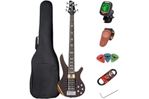 BULLFIGHTER Bajo eléctrico 4 cuerdas de tamaño completo P bass kit para principiantes negro con bolsa de concierto, correa de guitarra y cable de guitarra (5)…