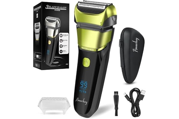 Rasoir Électrique Homme Barbe Wet & Dry, Rasoir à Grille Électrique avec Etui de Voyage & Tondeuse À Barbe, 99-120 min d'Autonomie 1.5 heure de charge, Écran LCD, Rasage Précis et Doux