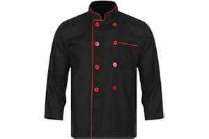 iiniim Unisex Uniforme de Cocinero para Hombres Mujeres Uniforme de Cocinero con Botones Mangas Largas Chaqueta de Hostelería Cafetetía M-4XL