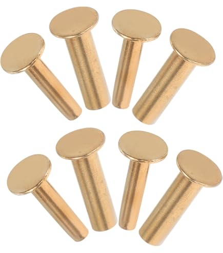 QUARKZMAN 10er Pack Messing Chicago Schrauben, 4x12x10mm Blumenstruktur Flachkopf Schraube Rückenbindung Nagel Niete Befestigung für DIY Lederhandwerk Gürtelriemen