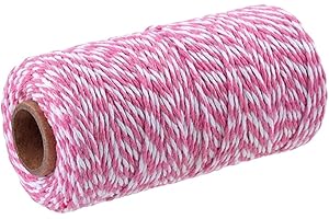 ALOHOVME 2mm Pink and White Cotton String, 100M Cotton Bakers Twine for Gift Packaging, DIY Arts and Crafts, Gardening, Cooking, Tying, Butcher Twine, Baking, Scrapbook, Home Decoration and Christmas Ornament