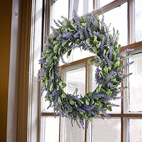 MIHOUNION künstliche Blumen Kranz Tür Wand Dekoration Lavendel kranz Handgemachte Hauptwanddekor Mutterstag-Geschenk - 5