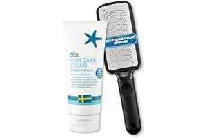 FOOT HEALTH DIRECT CCS Foot Cream 175ml & Foot File Bundle for Dry Feet, Cracked Heel and Callus Remover. Ultimate Pedicure Sets for Feet with Stainless Steel Foot Scraper and CCS Foot Care Cream with 10% Urea.