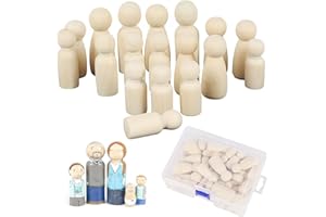 GGISUI 50 Pièces Poupées à Chevilles en Bois, Non Finies Figurine en Bois, Peg Doll Bois Naturel pour Créatifs Peinture Décorations Mariage Noël