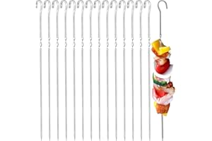 Saijer Pinchos Barbacoa,30 PCS Brochetas De Barbacoa De Acero Inoxidable Brochetas Reutilizables De Kebab Brochetas De Kebab De Acero Plano Amplio Largas Pinchos Barbacoa para Fogata O Parrilla(35CM)