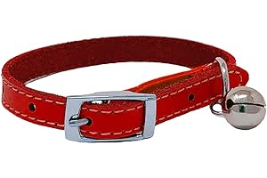JK Genuine Leather Cat Collar with Safety Rubber Bell Available (Red)