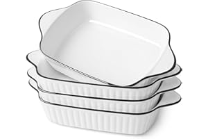 NUTRIUPS 10.5'' Small Baking Dishes Set of 4, 34Oz Rectangular Lasagne Dishes, Small Ceramic Baking Dish, Rectangular Bakeware with Handles, Oven Safe & Microwave Safe
