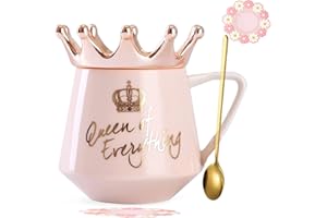 Arawat Queen Of Everything Mug Con Coperchio Corona Regina Elisabetta Mug Regalo Rosa 350 Ml Tazza In Ceramica Regalo Di Compleanno Per 20 30 40 50 60 70 80 90 Donne Regalo Per Ragazza Mamma Nonna
