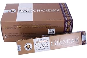 VIJAYSHREE Varillas de incienso Golden Nag Chandan 180g aroma a madera de sándalo 12 cajitas fragancia ambientador