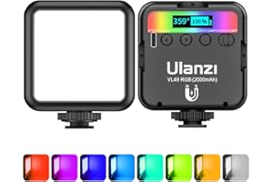 ULANZI Video Light RGB, VL49 Led Camera Light Mini 360° Full-Color w 3 Cold Shoe, Portable Light Rechargable 2500K-9500K, On Camera Light with Support Magnet Adsorption