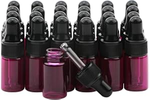 Rowiz 30 Stück 3 ml nachfüllbare rosa Glasflaschen für ätherische Öle, Augentropfen, Fläschchen für Parfüm, Kosmetik, Proben, Vorratsdosen mit reinem Tropfer und schwarzem Schraubverschluss