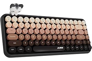 Hoopond X AJAZZ 308i Bezprzewodowa klawiatura Bluetooth,Uroczy Mini 84-klawiszowy kompaktowy układ z magnetyczną lalką kota,Nakładki na klawisze ABS Retro okrągłe do komputerów PC,Laptopy-Brązowy