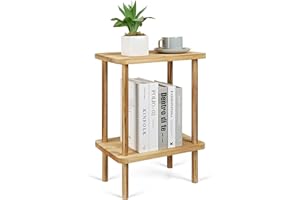 VIEWALL Tavolino in Legno a 2 Livelli con Ripiano Portaoggetti, Comodino Tavolino da Caffè per Soggiorno Camera da Letto Balcone Ufficio, Montaggio Senza Attrezzi