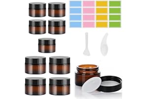 Collazoey 10 Stück Amber Glas Leerdose, Tiegel Cremedose 20ml/30ml Braunen Glasbehälter, Mit Aufkleber, ragbarer ointment jars, für Kosmetik Cremes Lotionen ätherische Öle refillable travel pots