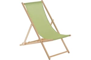Harbour Housewares 1x Lime Green Wooden Deck Chair Traditional FSC Wood Folding Adjustable Garden/Beach Sun Lounger Recliner