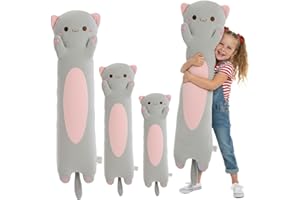 Kekeso Long Cat Plush Toy,Soft Cat Plush Pillow Stuffed Animal for Kids & Adults, Kawaii Kitty Body Pillow Gift for Boys Girls (Gray, Round Eyes, 60cm/23.62inch)