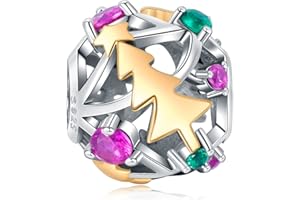 NINGAN Colgante de plata esterlina 925 brazalete de mujer encaje encanto colección de Navidad copos de nieve árbol de Navidad colgante