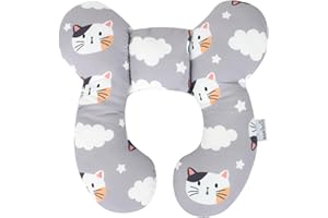 Disnace Almohada de Viaje para Bebé, Almohada de Soporte para Cabeza y Cuello para Asiento de Coche, Reposacabezas Suave Almohada Protectora para Dormir para Bebé para Cochecito, Avión (Gato)