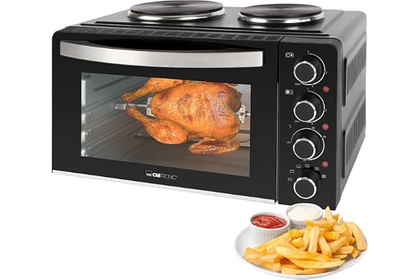 Clatronic® Miniugn med kokplattor och roterande spett | matlagning och bakning samtidigt