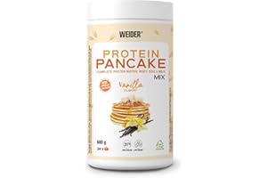 Weider Protein Pancake Mix (600g) Goût Vanille, Préparation pour Pancakes Protéinés à la Farine d’Avoine, 31% Protéines de Lactosérum, Œuf et Lait, Faible en Sucre, Emballage 100% Recyclé & Recyclable