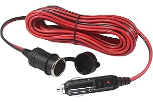 KC CABLE Car Cigarette Lighter Extension Cable - 24FT / 7.3m 16AWG Heavy Duty Cigarette Lighter 12V 24V Male Plug to Female Socket Extension Lead with LED Lights for Camping Car Tire Inflator Air Compressor