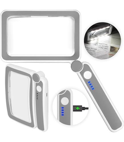 30X 10X 5X Large Magnifying Glass With Light, Rechargeable Foldable Full Book Page Magnifier, 48 LED Small Print Magnifier Sheet Lightweight For Low Visual Person And Seniors Light Gray - View #4