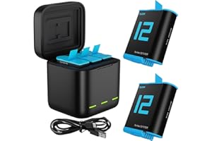 TELESIN Dreifach-Ladegerät und Akku-Speicherbox mit 3 Kanälen Ladegerät mit 2 wiederaufladbaren Lithium-Ionen-Akkus für GoPro