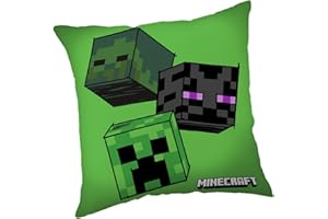 Jerry Fabrics Poduszka Minecraft The Mobs Green Design, oficjalna kwadratowa poduszka, 40 x 40 cm, postacie Creeper, Zombie i Enderman, miękka pluszowa poduszka do sypialni dziecięcej lub pokoju gier