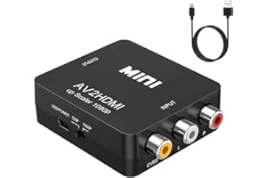 RXDF RCA auf HDMI Konverter, 1080P Mini RCA Composite CVBS AV zu HDMI Video Audio Adapter, Unterstützt PAL/NTSC mit USB Kabel, AV auf HDMI Konverter für TV/Laptop/PC/PS3/PS2/Wii/Blue-Ray/STB/Xbox/VCR/DVD