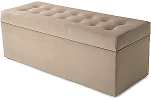 MG Design Polsterhocker 45 x 120 cm Beige mit großem Stauraum (ca. 140 L), bis 300 kg belastbar, weich mit dezentem Schimmer, pflegeleicht – Wohnbereich, Schlafraum & Flur