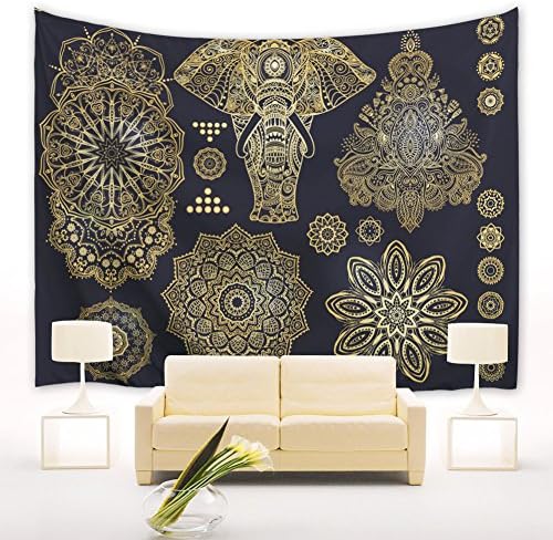 Indian Tapestries Hippie Bohemian Mandala Tapestry, ECHI Vintage Wall Hanging Watercolor Painting Home Decor, Bed Cover, Sofa cover, Beach towel (L, Mandala elephant)