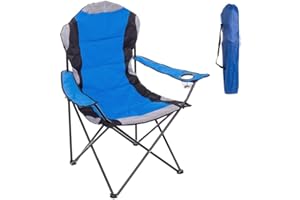 LOLAHOME Silla Playa Camping Pesca y Caza Acolchada Plegable Cierre Tijera Estructura Acero con Epoxi anticorrosión y Tejido Oxford Azul, portavasos y Bolsa de Transporte