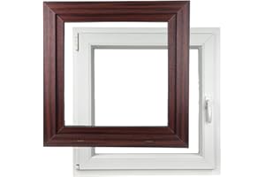 ALUCON Fenster 800x800 mm – Kunststofffenster 80x80 cm – Flügelfenster Innen Weiß/Außen Mahagoni – DIN Links
