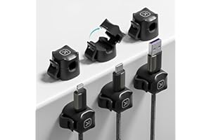 TFSZE 6 sztuk klipsów na kable, organizator do zarządzania kablami, organizer na kable, organizer na kable, na biurko, stolik nocny, kable do ładowania, HDMI, USB, kabel audio (czarny)