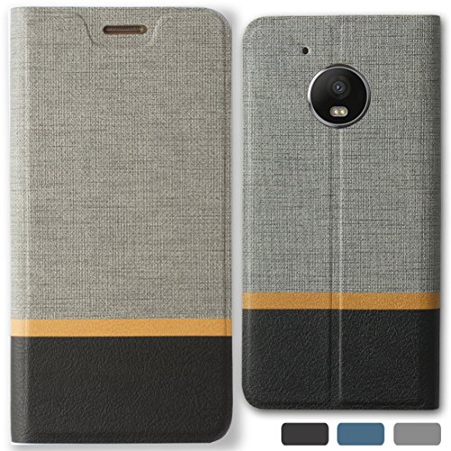 Lively Life Motorola Moto G5 Plus hülle – Premium Luxuriös PU lederhülle[Vollständigen Schutz] [Kreditkartenfach] Folio Flip Brieftasche Schutzhülle im Denim Pattern für Lenovo Moto G5 Plus(Denim-Grau)