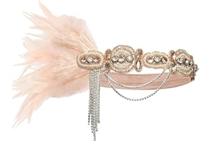 Gkhlg 1 Piece 1920s Flapper Headband with Shiny Crystals and Feather for Women Gatsby Accessories Women Champagne Fascinator for Gatsby Themed Party Prom Wedding Costume Cocktail Carnivals Halloween