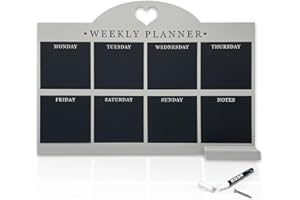 EMPIRE TRADING & COMMERCE Empire Wochenplaner & Menütafel für Küche, Arbeitsplaner-Tafel, wandmontierter Tagesplaner mit Stift, To-Do-Liste, trocken abwischbarer Essensplaner mit weißem Tuch für Büro & Zuhause Standard Grau