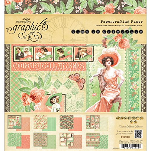 Graphic 45 Double-Sided Paper Pad 8-inch x 8-inch 24 kg-Time to Celebrate, 2 Each of 12 Designs