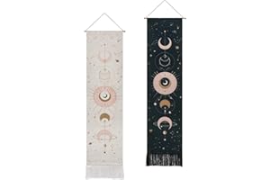 Yrendenge Moon Tapestry Stars Tapestries Psychedelic Wall Hanging Decoration Tapestry for Bedroom 51 x 13 Inch (130 x 32 cm), Black + White
