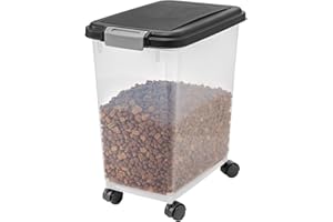 Iris Ohyama, Boite Croquette Chat Hermetique à Roulettes, 30L/10kg, Noir, Couvercle à Rabat avec Joint Etanche, Plastique, pour Chien, Chat, Friandises, Conteneur Croquettes, sans BPA, MP-8