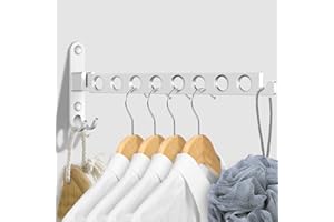 JOLY FANG Składany wieszak na ubrania, ścienny, na balkon, do łazienki, pralni (srebrny, 8 otworów)