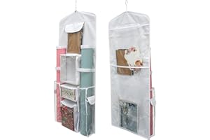 PandaHug Wrapping Paper Organizer for Bedroom Closet, Hanging Gift Wrap Organizer, Double-Sided Rear Door Gift Wrapping Paper Bag with Multiple Pockets for Door Cabinet Christmas(White)