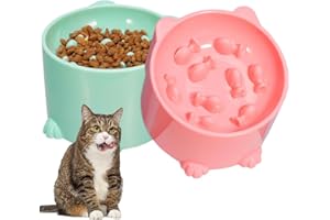 katmerio Ciotola anti-imbracatura per gatti rialzata, 2 pezzi Slow Feeder per gatti e cani di piccola taglia